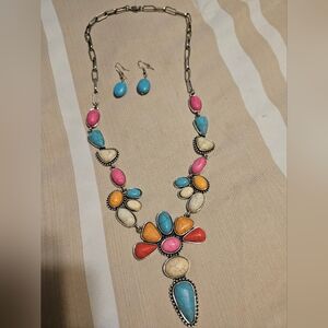 Colorful Stone Necklace and Earring Set